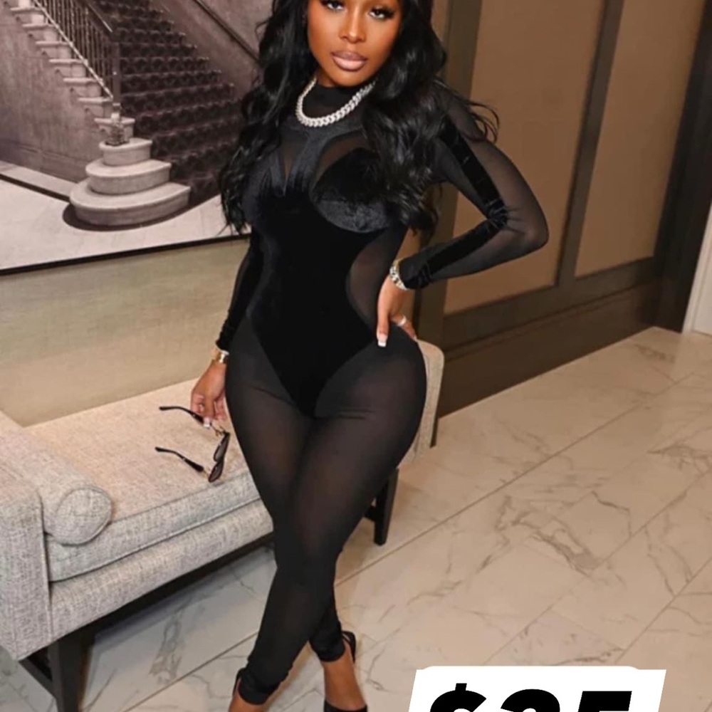 Black Sheer Long Sleeve Jumpsuit